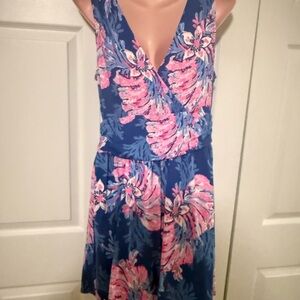 Lilly Pulitzer Clara Romper Navy with Pink Floral Print